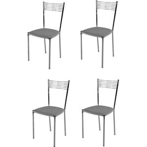 Tommychairs Elegance - Eetkamerstoelen - Set van 4 - Chroom & Licht Grijs - Kunstleer