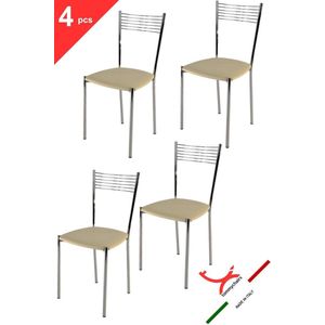 Tommychairs Elegance - Eetkamerstoelen - Set van 4 - Chroom & Zand - Kunstleer