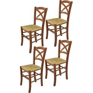 Tommychairs Cross - Eetkamerstoelen - Set van 4 - Licht Walnoot - Rotan