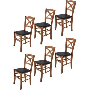 Tommychairs Cross - Eetkamerstoelen - Set van 6 - Licht Walnoot & Zwart - Kunstleer & Hout