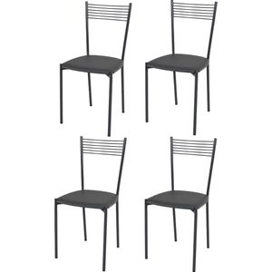 Tommychairs Elegance - Eetkamerstoelen - Set van 4 - Donker Grijs - Kunstleer & Metaal