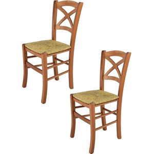 Tommychairs Cross - Eetkamerstoelen - Set van 2 - Kersenhout - Rotan