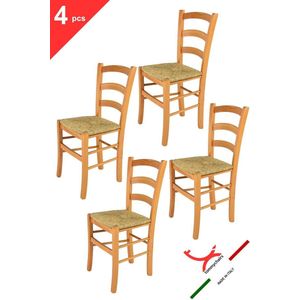 Tommychairs Venice - Eetkamerstoelen - Set van 4 - Bruin - Rotan & Hout