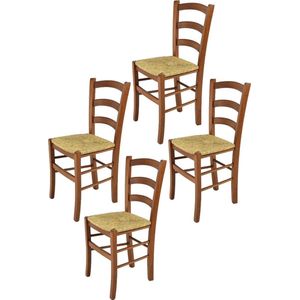 Tommychairs Venice - Eetkamerstoelen - Set van 4 - Licht Walnoot - Rotan