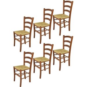 Tommychairs Venice - Eetkamerstoelen - Set van 6 - Licht Walnoot - Rotan