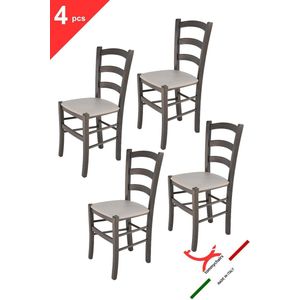 Tommychairs Venice - Eetkamerstoelen - Set van 4 - Donker Grijs & Licht Grijs - Kunstleer & Hout