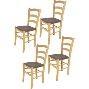 Tommychairs Venice - Eetkamerstoelen - Set van 4 - Naturel & Taupe - Stof & Hout