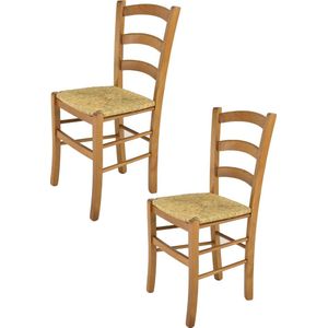 Tommychairs - Set van 2 stoelen model Venice. Zeer geschikt voor keuken, eetkamer, maar ook voor de horeca. Houten frame, kleur eikenhout, biezen stro-zitting