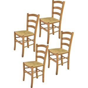 Tommychairs Venice - Eetkamerstoelen - Set van 4 - Eikenhout - Rotan