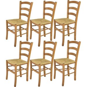 Tommychairs Venice - Eetkamerstoelen - Set van 6 - Eikenhout - Rotan