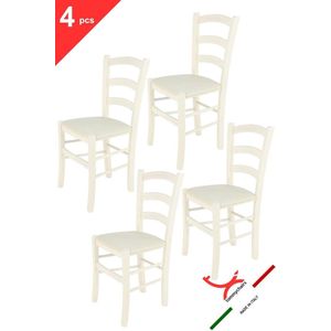 Tommychairs Venice - Eetkamerstoelen - Set van 4 - Wit - Rotan & Hout