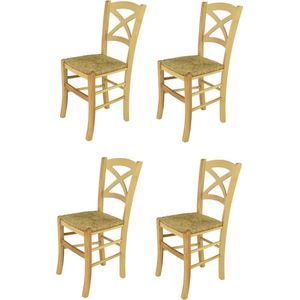 Tommychairs Cross - Eetkamerstoelen - Set van 4 - Naturel - Rotan & Hout