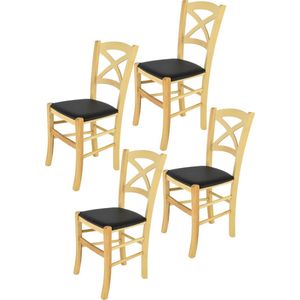 Tommychairs Cross - Eetkamerstoelen - Set van 4 - Naturel - Kunstleer & Hout