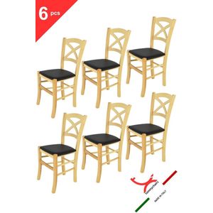 Tommychairs Cross - Eetkamerstoelen - Set van 6 - Naturel - Kunstleer & Hout