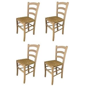 Tommychairs - Set van 4 klassieke stoelen model Venezia. Zeer geschikt voor keuken, bar en eetkamer, sterke structuur in gepolijst beukenhout, niet behandeld, 100% natuurlijk en zitting in stro