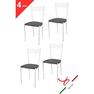 Tommychairs Elegance - Eetkamerstoelen - Set van 4 - Wit & Donkergrijs - Kunstleer & Metaal