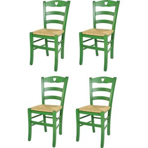 Tommychairs Cuore - Eetkamerstoelen - Set van 4 - Groen - Rotan & Hout