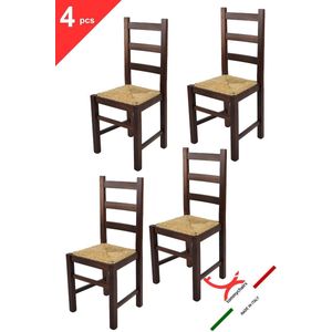 Tommychairs Rustica - Eetkamerstoelen - Set van 4 - Walnoot - Rotan