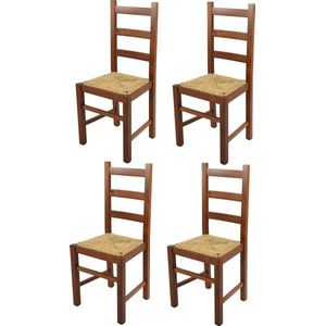 Tommychairs Rustica - Eetkamerstoelen - Set van 4 - Licht Walnoot - Rotan