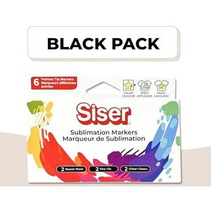 Siser Sublimatische markeerstiften - Black Pack, set van 6 markeerstiften met ronde punt, fijne punt en schaar, veelzijdig inzetbaar en compatibel met Siser Juliet en Romeo plotters, inclusief