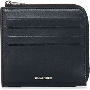 Jil Sander, Zwarte portemonnee met ritssluiting en zilveren logo Zwart, Heren, Maat:ONE Size