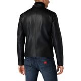 Armani Exchange - Imitatie Leren Jack - Zwart - Polyester - Ritssluiting - Hoge Kraag
