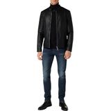 Armani Exchange - Imitatie Leren Jack - Zwart - Polyester - Ritssluiting - Hoge Kraag