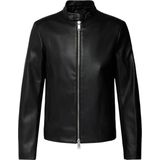 Armani Exchange - Imitatie Leren Jack - Zwart - Polyester - Ritssluiting - Hoge Kraag