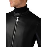 Armani Exchange - Imitatie Leren Jack - Zwart - Polyester - Ritssluiting - Hoge Kraag