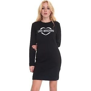 Love Moschino Damesjurk met lange mouwen en holografische print met holografische print, zwart, 42