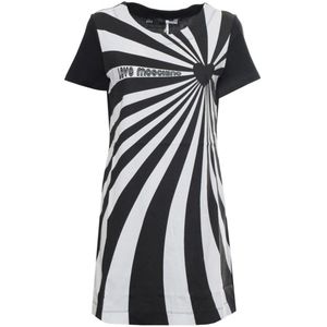 Moschino - Logo Detail - Jurk - Wit - Katoen - Ronde Halslijn - Korte Mouwen