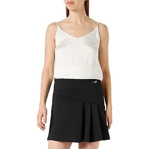 Love Moschino Dames Merk Vlag Label Korte Rok met Pleats, Zwart, 40, zwart, 40