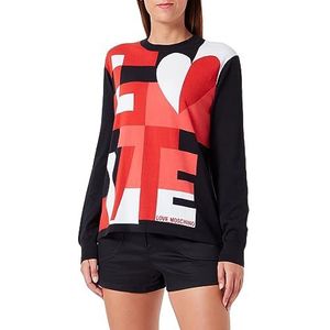 Love Moschino Trui met ronde hals en lange mouwen voor dames, Zwart/Wit/Rood