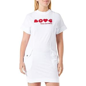 Love Moschino Dames Comfort Fit Korte Mouwen Jurk, Optical White, 44, wit (optical white), 44