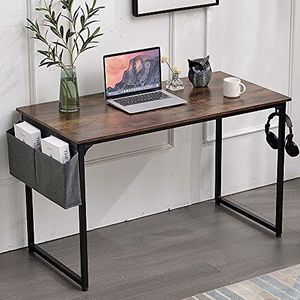 BAKAJI Bureau, werktafel, pc-tafel, werkblad van MDF met metalen frame, organizer, stoffen dragers en haken, thuis, kantoor, modern industrieel design, 120 x 60 x 74 cm