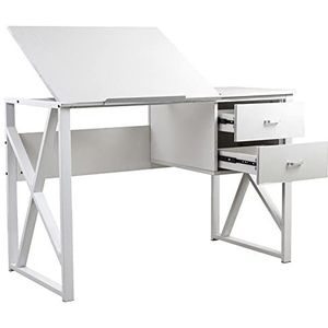 BAKAJI Bureau met 2 laden en kantelbaar tafelblad, voor de werkplek, computer, frame van metaal en tafelblad van MDF-hout, interieur, thuis, kantoor, 110 x 75 x 55 cm (wit)