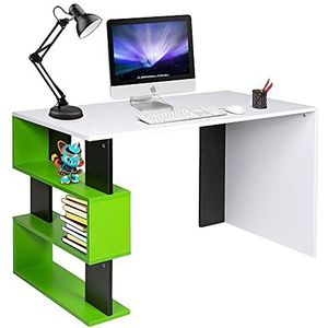 BAKAJI Bureau met boekenkast, 3 etages, werktafel, deur, PC, frame en tafelblad van hout, MDF, meubels, kantoor, modern design, afmetingen: 120 x 60 x 75 cm (groen)