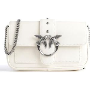 Pinko Zijden Leren Love Tas met Diamond Cut Gesp , White , Dames , Maat: ONE Size