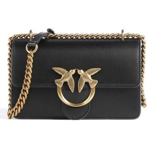 Pinko Leren Love Bird Flap Tas , Black , Dames , Maat: ONE Size