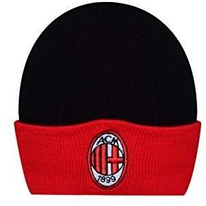 AC Milan wintermuts met geborduurd logo op de klep, zwart, rood, acryl, uniseks, volwassenen