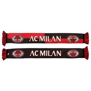 AC Milan Officiële sjaal, dubbele grafische geruite en effen kleur met opschrift, polyester, rood, zwart, één maat