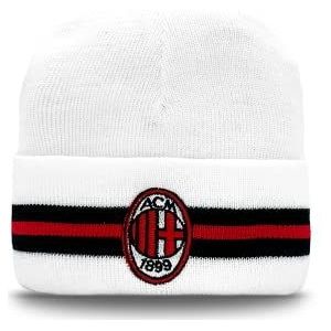 AC Milan wintermuts met geborduurd logo op de klep, wit, zwart, rood, acryl, uniseks, eenheidsmaat