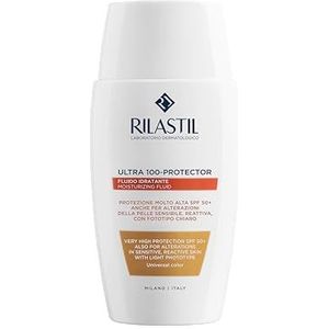 Rilastil Fluid 100, feuchtigkeitsspendende und schützende Emulsion, ultraleichte Textur, wasserfest, für empfindliche Haut, Universalfarbe, 50 ml