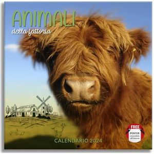 Wandkalender 2024, boerderijdieren, ideaal voor kantoor en thuis, 12 maanden, 30 x 30 cm, inclusief cadeauposter.