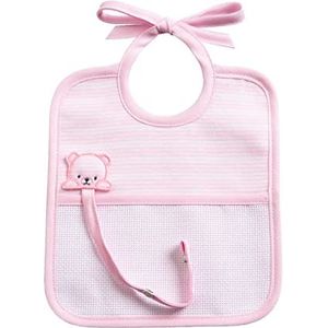 FILET 289 slabbetjes van zachte 3D-stof met fopspeenhouder en tas van Aida stof, ideaal voor pasgeborenen, 100% Made in Italy, roze en wit, Eén maat