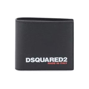 Dsquared2 Bob Portemonnee van Korrelig Leer met Logo , Black , Heren , Maat: ONE Size