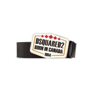 Dsquared2 Zwart Leren Logo Gesp Riem , Black , Heren , Maat: 105 CM