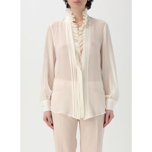 Tom Ford - Blouse - Wit - Katoen - Diepe V-hals - Lange Mouwen - Plissé Detail