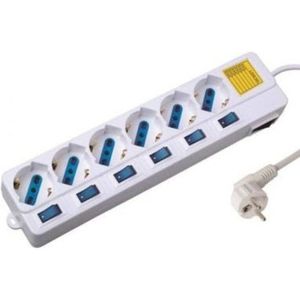 Stopcontactenstrip 6 Tomas met Interruptor Ewent EW3932 1,5 m 2500W Wit (1,5 m)