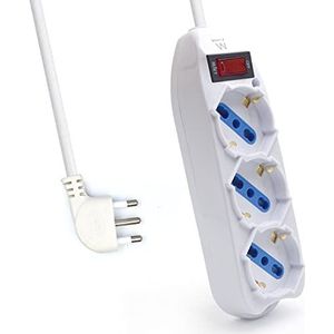 Ewent EW3912 Stekkerdoos 3 Italiaanse stekkerdoos 10/16 A + Schuko, overbelastingsbeveiliging, overspanningsbeveiliging, 250 V / 2500 W, stekker Ita 10 A, witte kabel 1,5 m, energie-efficiëntieklasse